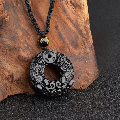 Obsidian Fortune Strength Pixiu Pendant Necklace Crystal