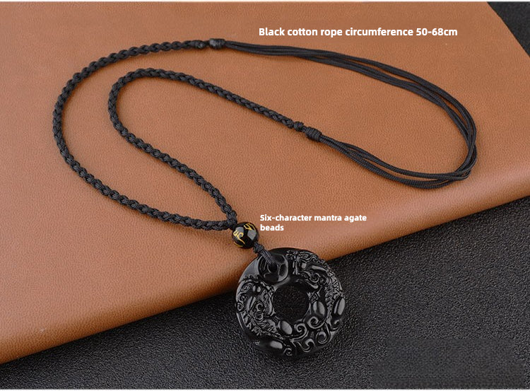 Obsidian Fortune Strength Pixiu Pendant Necklace Crystal