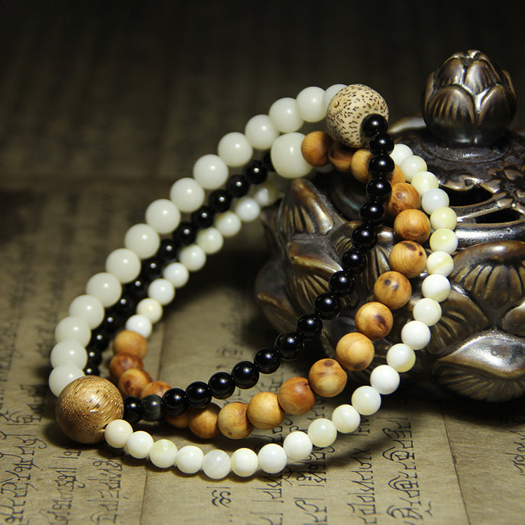 108 Mala Beads Black Obsidian Bodhi Seed Peace Wisdom Bracelet