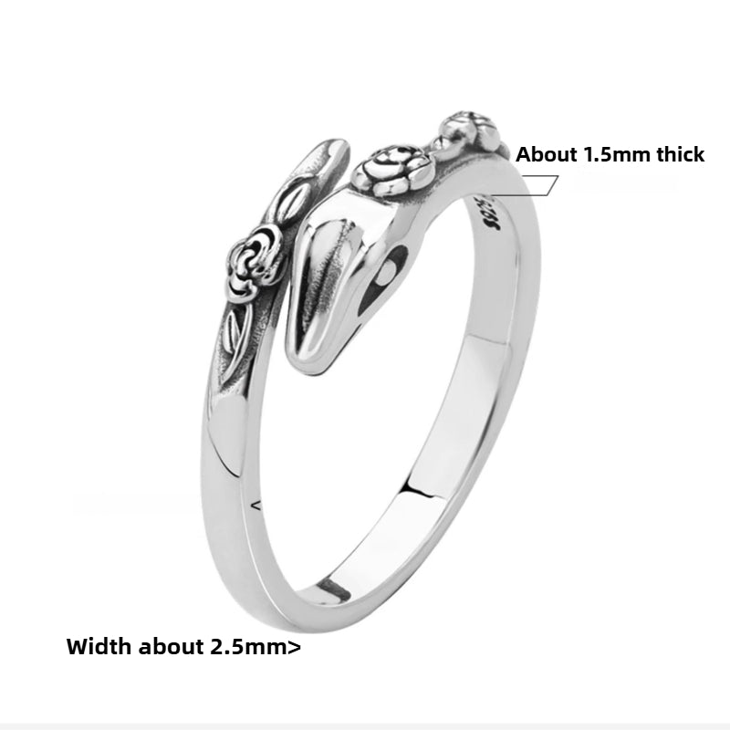 925 Sterling Silver Year Of The Snake Rose Snake Adjustable Open Ring