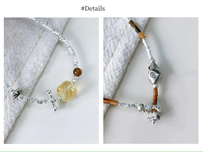 Citrine tiger's eye silver bracelet set- Bring you wealth and courage!