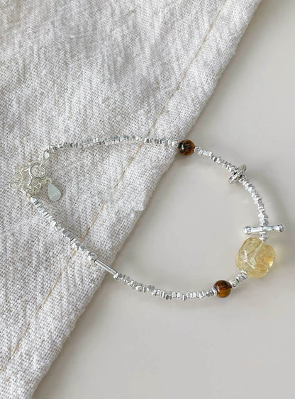 Citrine tiger's eye silver bracelet set- Bring you wealth and courage!