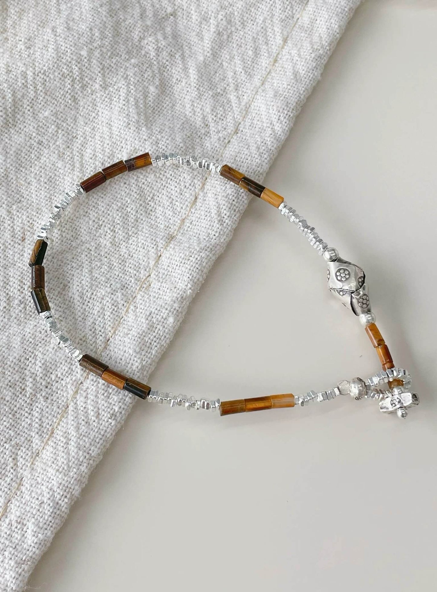 Citrine tiger's eye silver bracelet set- Bring you wealth and courage!