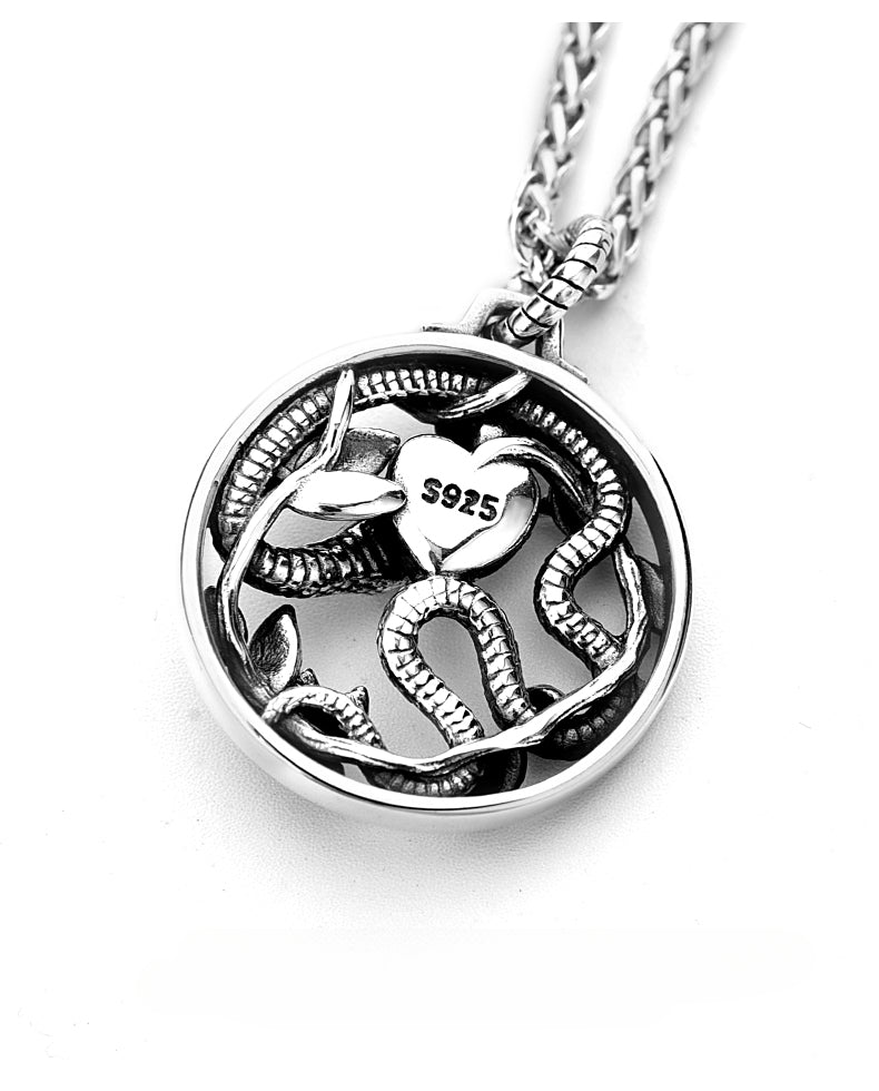 925 Sterling Silver Year Of The Snake Vintage Round Blessing Necklace Pendant