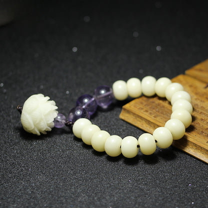 Natural white jade bodhi root lotus amethyst zen jewelry bracelet