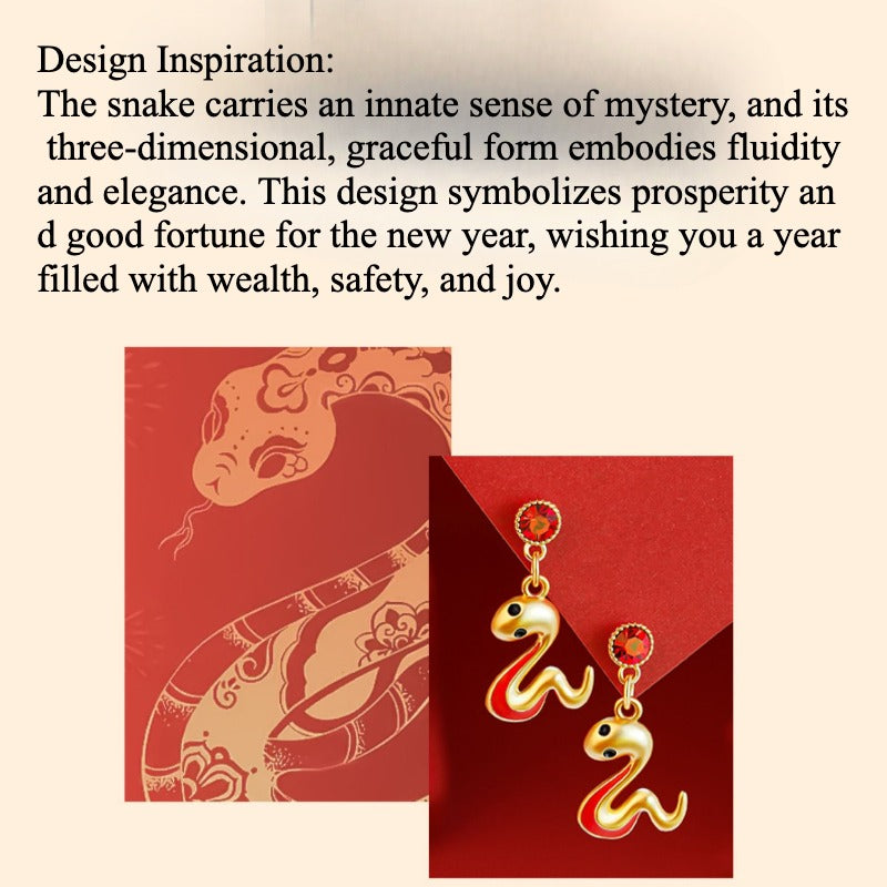 Zen Healing Chinese Zodiac Snake Gold Red Earrings